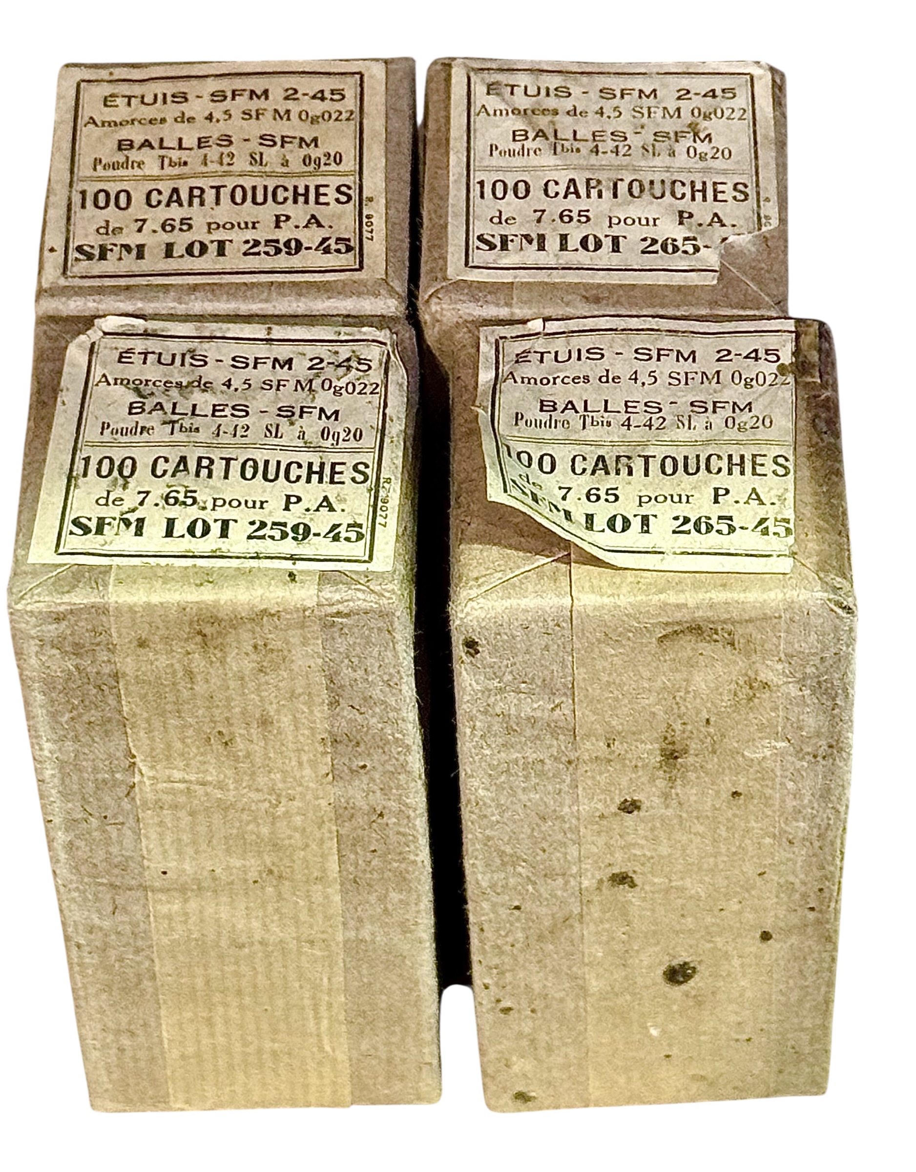 7.65 French pistol ammo WWII Vintage, sealed 100-round packs