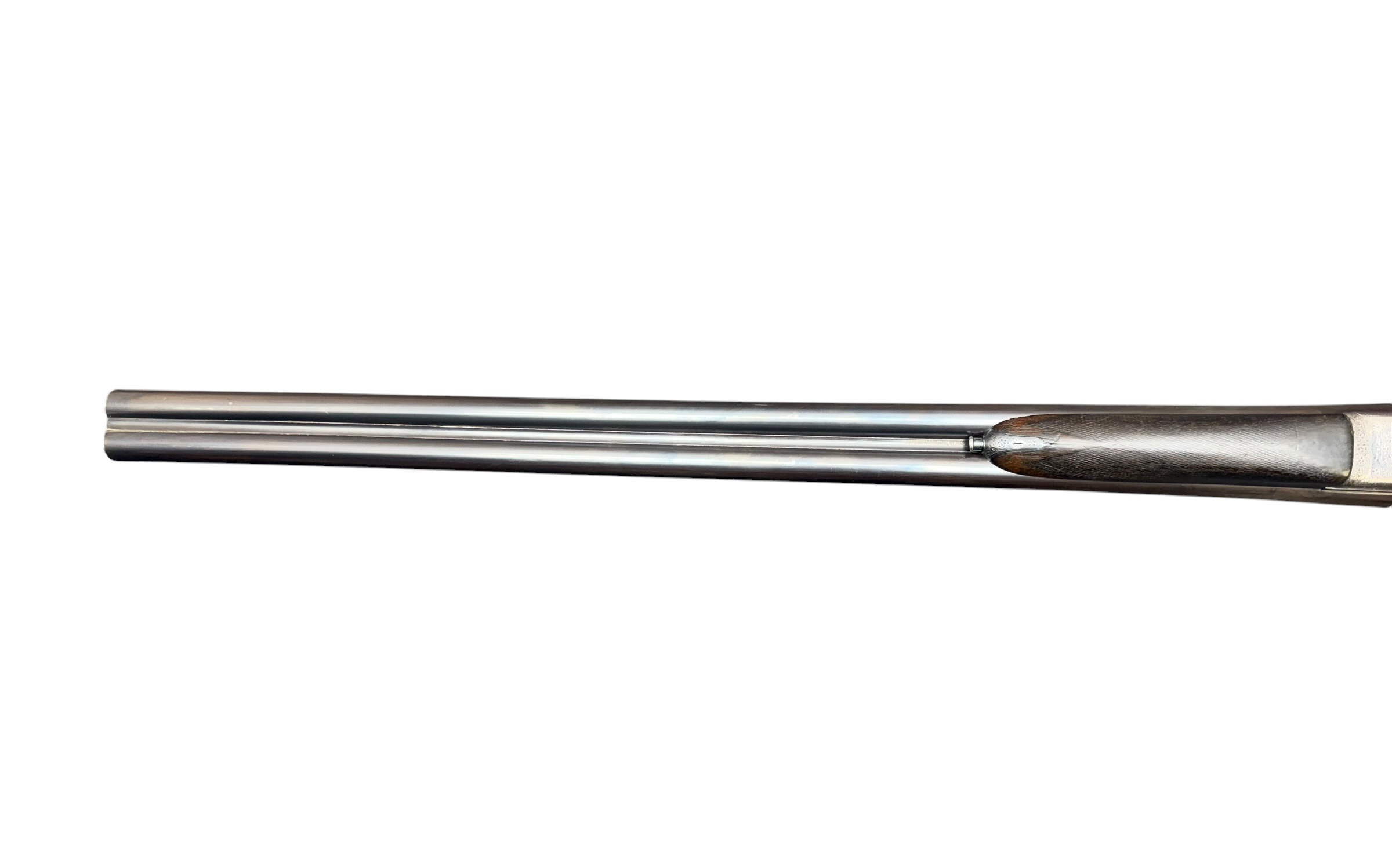 IMG_5320-Photoroom - OWS-Ammo Double-barreled shotgun with metal barrels and wooden stock laid horizontally on a white background
