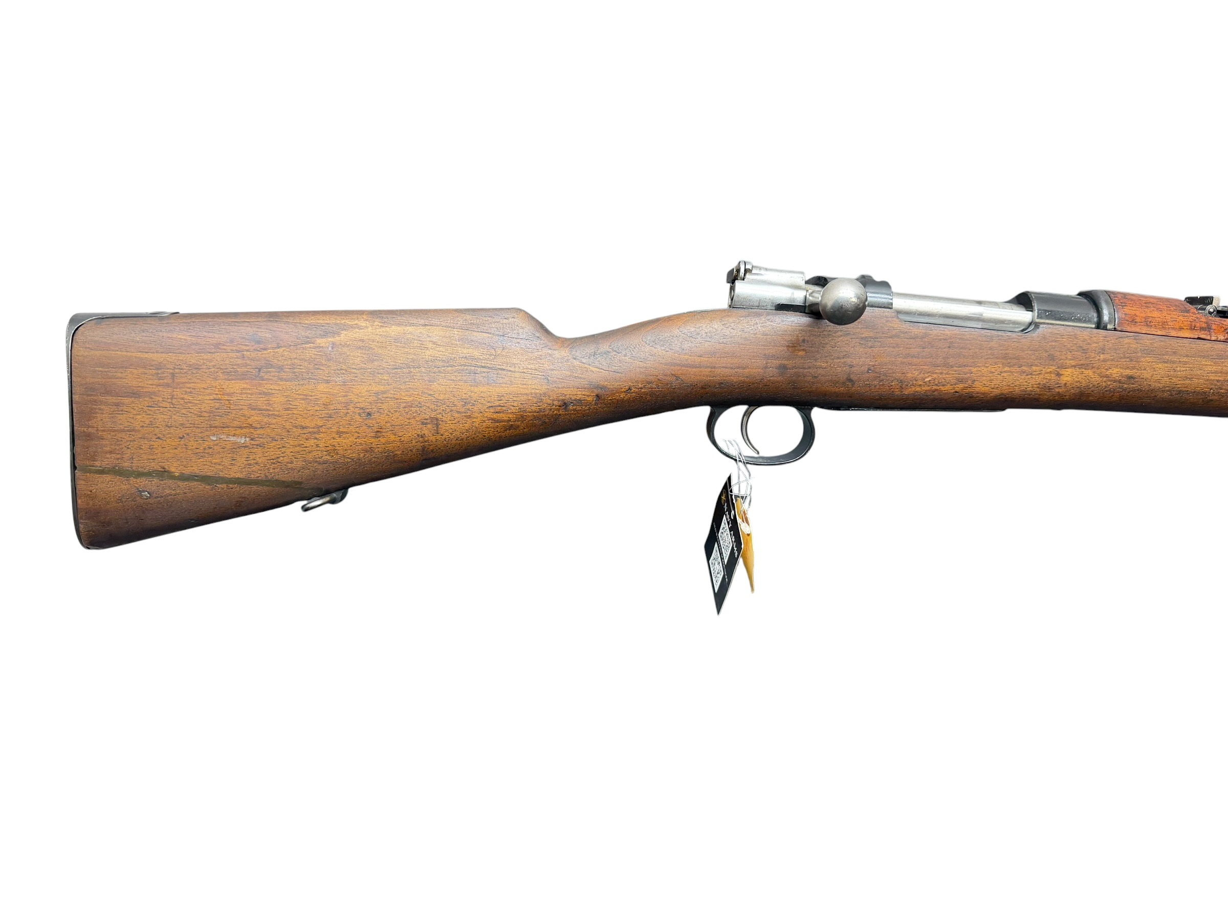 IMG_5323-Photoroom - OWS-Ammo Bolt-action rifle with a wooden stock, metal receiver, and trigger guard shown in profile.