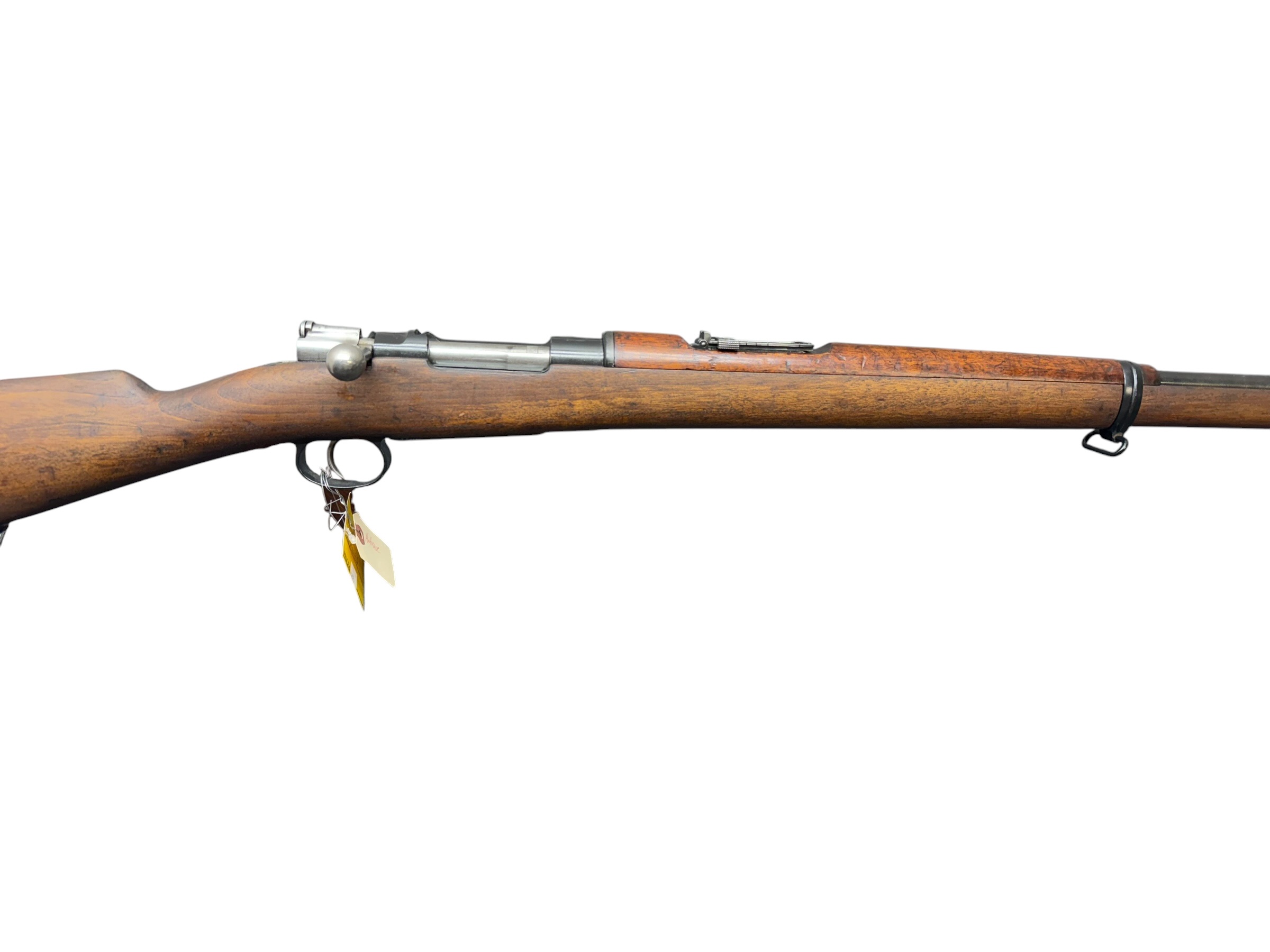 IMG_5324-Photoroom - OWS-Ammo Bolt-action rifle with a wooden stock and metal receiver shown in a horizontal profile against a white background.