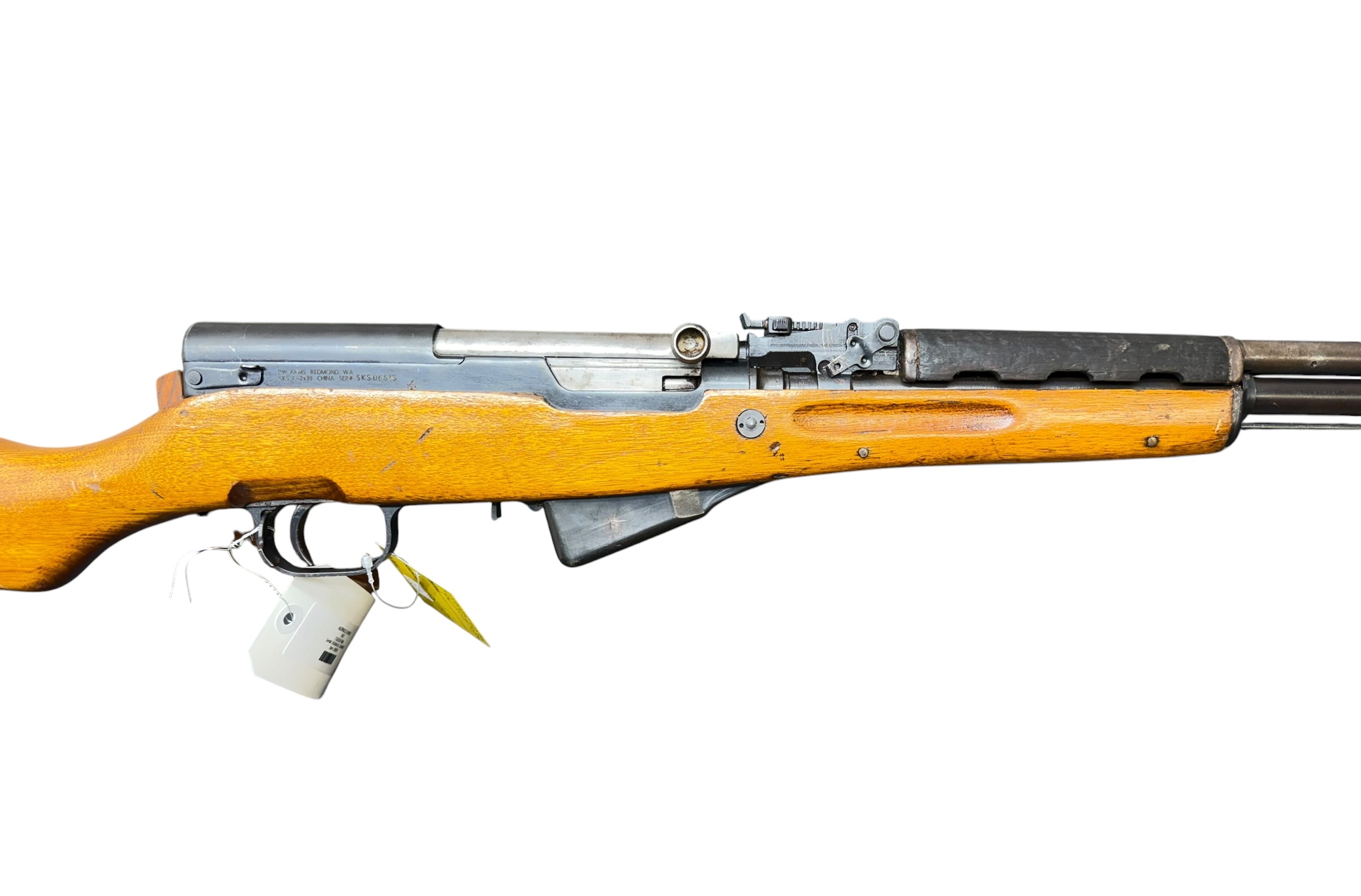 Bolt-action rifle with wooden stock and metal receiver, shown in profile